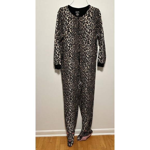 Nick & Nora Adult One Piece Cat Footed Pajamas Leopard Fleece Sleepwear XXL - Picture 1 of 8